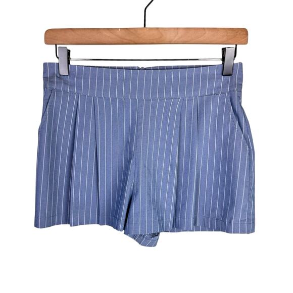 Koch Blue Pinstripe One Shoulder Ruffle Blouse Top Matching Shorts Two Piece Set - Picture 8 of 11